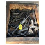Wooden Box Of Vtg Metal Parts & Tools