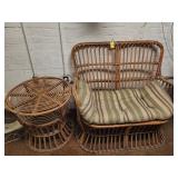 Vintage Rattan Loveseat  W/ Matching Table