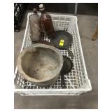 Vtg Bottles, Cast Iron Pans & Misc