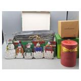 Snowman Holders, Candle, Tin Container