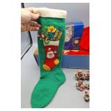 Vintage Christmas Stocking, Decor, Mini Teapots