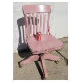 Heavy Pink Wood Rolling Office Chair