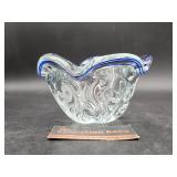 Heavy Glass Bowl W/Blue Swirled at the Top 3.5"H