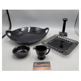 Black Amethyst Glass Dishes & Candle Holder Big