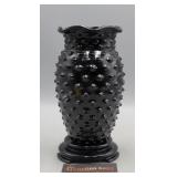 Black Amethyst Glass Hobnail Vase 8"
