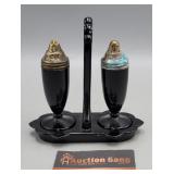 Black Amethyst Glass Salt & Pepper Shakers on
