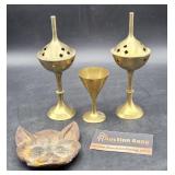 Brass Items & Iron Cat Face