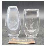 Kosta Boda Etched  Vases 4"H & 4.75"H