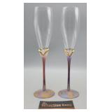 Champagne Flutes Colorful Stems 10" H