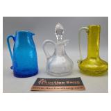 Crackle Glass Vases & Clear Decanter 4" & 4.5" H