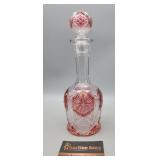 Beautiful Clear & Pink Glass Decanter 11" H