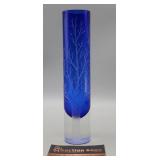 2004 Signed Blue Glass Vase 8.5"  H