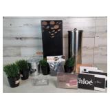 Planter 17.5" H, Artificial Plants 5.5" H & More