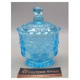 Blue Glass Sugar w/Lid 5.5"H