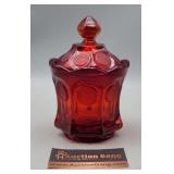 Ruby Red Fostoria Coin Glass w/Lid 6.5" H