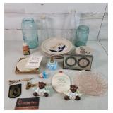 Collectible Lot  Blue Jars - Pink Plate - Bottles