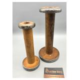 Pair of Wood Spools w Metal Edging