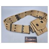 WW1 Military Utility Belt w Ammo Pouch & D Ring -