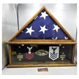 Framed US Flag & Military Buttons/Patches
