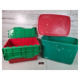 Group of Two Red & Green Totes with Lids