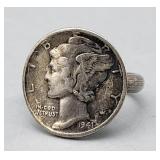 Ring 1941 Mercury Dime Size 7