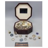 Jewelry Box & Variety of Rings Various Sizes