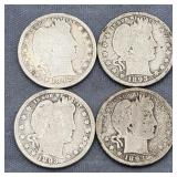 1892,1893,1893s Barber Quarters Silver 90%
