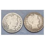1906 & 1908D Barber Half Dollars Silver 90%