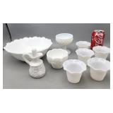 Milk Glass Lot Bowl Pitcher Glasses