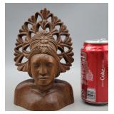 Carved Wood Woman Warrior Bust