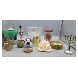 Assortment of candles and candle holders