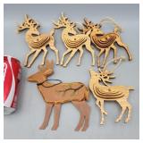 Wooden Deer Ornaments 5 total