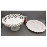 Milk Glass Candle Holder & Pedestal Dish