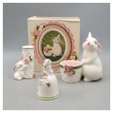 Avon Bunnies Candle Holders & Bell