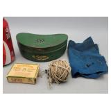 Metal bait box,box of hooks,ball of string,old