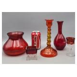 Amberina Pillar Candle Holder & Other Red Glass