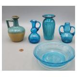 Blue Glass Pieces Vase, Bowl & More