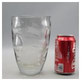 Konstglas Vetlanda Heavy Glass Vase Etched Ship