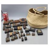 Group of Various Stamps w Basket