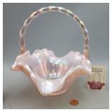 Fenton Iridescent Pink Glass  Basket