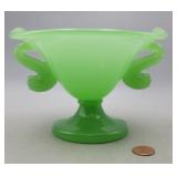 Fenton Jadeite Art Glass Compote w Dolphin Handles