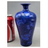 Blue Crystalline Glaze Pottery Vase signed by