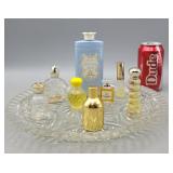 Glass Tray & Avon Perfume Bottles & Powder
