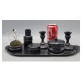 Matching Black Dresser Tray & Items