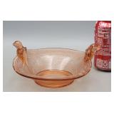 Pink Glass Bowl w/Birds