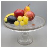 Jeanette Glass Harp/Lyre Cake Plate w Wax Fruit