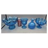 Blue Glass Ruffled Dishes Bubble Bottle
