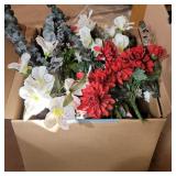 Large Box of Faux Flowers & Greenery