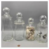 Glass Apothecary canisters (4),seashells in one