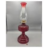 Red glass oil lamp,18.25'